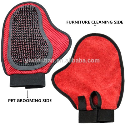 2-in-1 Pet Grooming Glove Pet Hair Remover Mitt Gentle Deshedding Brush Soft Groomer Mitt